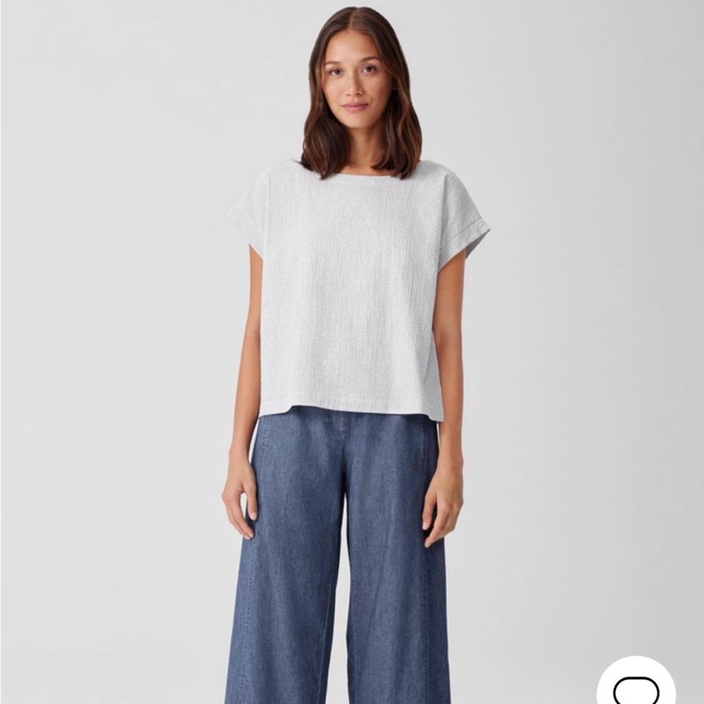 Eileen Fisher White Textured Top Wide-Leg Pants, like new